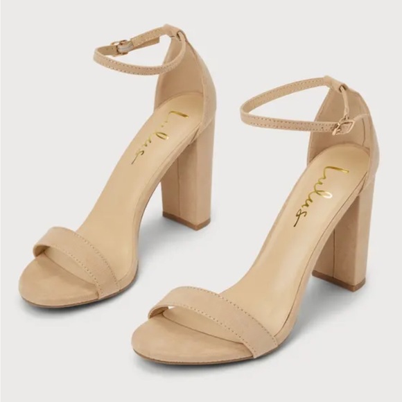 Lulus Taylor Natural Suede Ankle Strap Heels - Picture 1 of 7